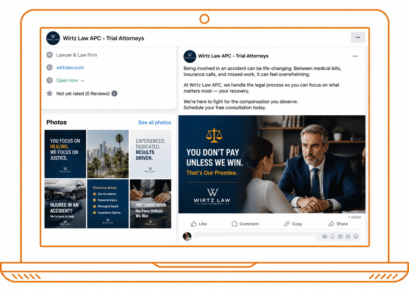 Law firm social media posts across platforms